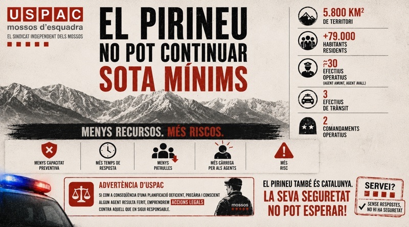EL DEPARTAMENT ABANDONA EL PIRINEU: UNA TRENTENA D&rsquo;EFECTIUS PER COBRIR 5.800 KM&sup2;
