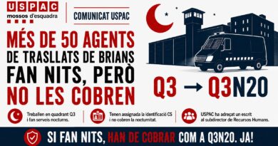 M&Eacute;S DE 50 AGENTS DE TRASLLATS DE BRIANS, SENSE COBRAR LA NOCTURNITAT QUE ELS CORRESPON